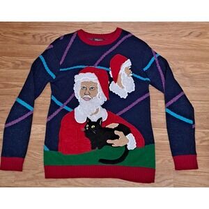 Small 33 Degrees Ugly Christmas Sweater Santa Holding A Black Cat Crazy Cat Lady